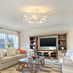 3-Light Flush Mount Ceiling Light Fixture, Modern Close to Ceiling Light with White Metal Hexagon Cage, Farmhouse Ceiling Light for Bedroom, Hallway, Entry, Foyer, Kitchen