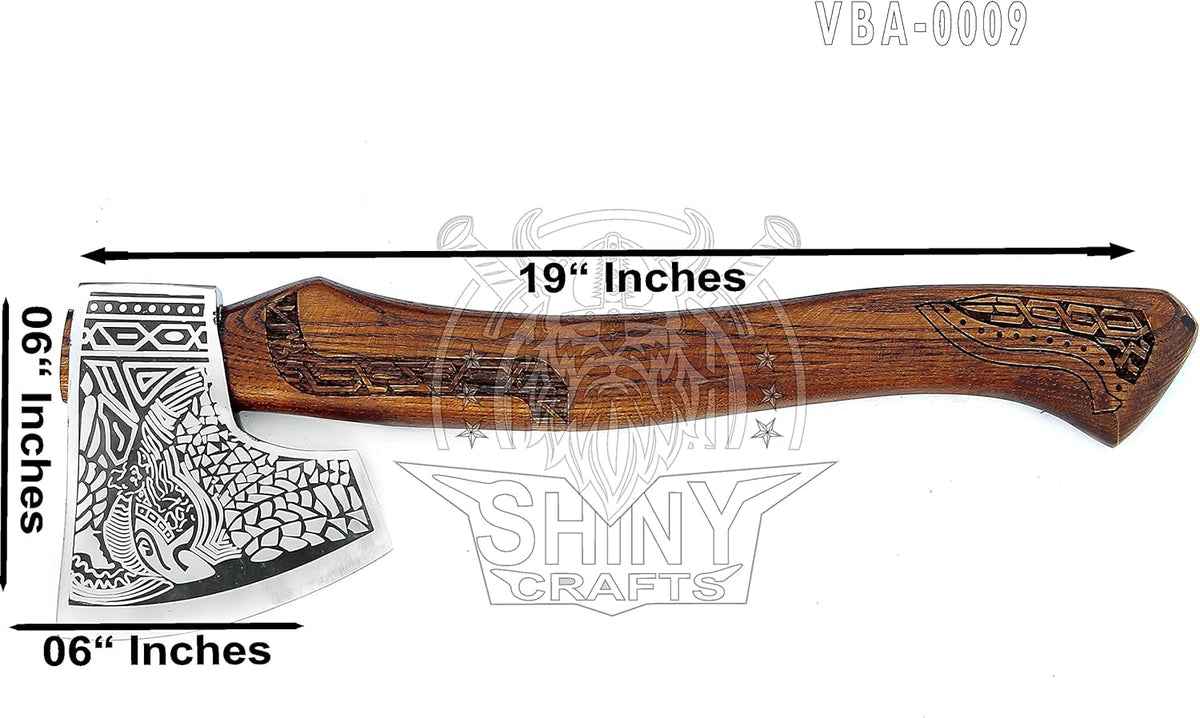 SHINY CRAFTS® Handcrafted Viking Axe – Nordic Engraved Blade with Wooden Handle Unique Gift for Men, Collectors, and Fantasy Enthusiasts (VBA-09)