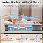 Twin Mattress 12 Inch, Medium Firm Hybrid Mattress with Lumbar-Zoned Foam and Pocket Springs for Motion Isolation and Edge Support