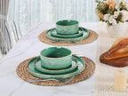 LIANYU Dinnerware Sets for 6, 18 Piece Plates and Bowls Dish Set, Ceramic Dinner Ware Dishware for Kitchen Dining, Microwave & Dishwasher Safe, Emerald Green