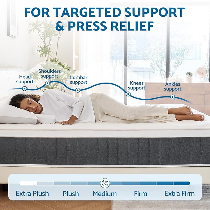 King Mattress, 14 Inch Hybrid Mattresses with Pocket Springs, Medium Firm King Size Mattress in a Box, Upgraded Support