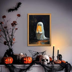 Framed Vintage Halloween Ghost Wall Art - Spooky Candle Ghost Fall Texture Pictures Wall Decor for Living Room, Kids Room, Halloween Bedroom or Party 16x24 inch