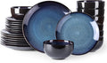 LERATIO Ceramic Dinnerware Sets for 8,Stoneware Plates and Bowls Sets,Handmade Reactive Glaze Dishes Set,Chip Resistant and Scratch Resistant | Oven&Dishwasher & Microwave Safe-Blue(24PCS)