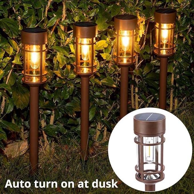 Solar Pathway Lights Outdoor Solar Lights 8 Pack Metal & Glass Design - Waterproof Auto On/Off Bright Long-Lasting Garden Landscape Lighting Walkway Driveway