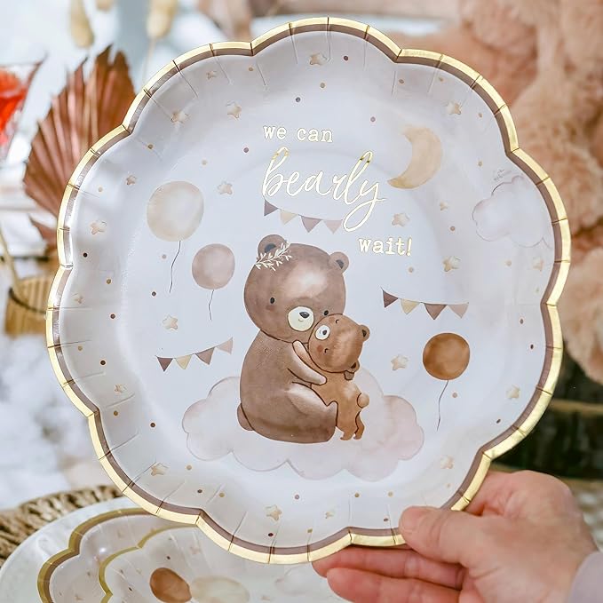 Kate Aspen We Can Bearly Wait Baby Shower Plates and Napkins Party Decorations Plates & Napkins; Adorable & Classic Teddy Bear Baby Shower (62 Piece - 16 Guests)