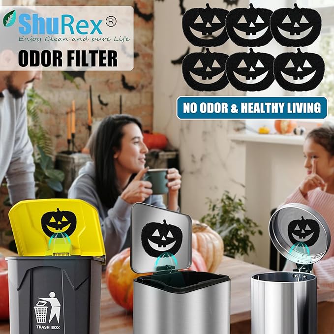 6-Pack Universal Trash Can Odor Absorbing Filters, Activated Charcoal Deodorizer for Trash Cans, Compost Buckets, Countertop and Recycle Bins (Halloween Pumpkin)
