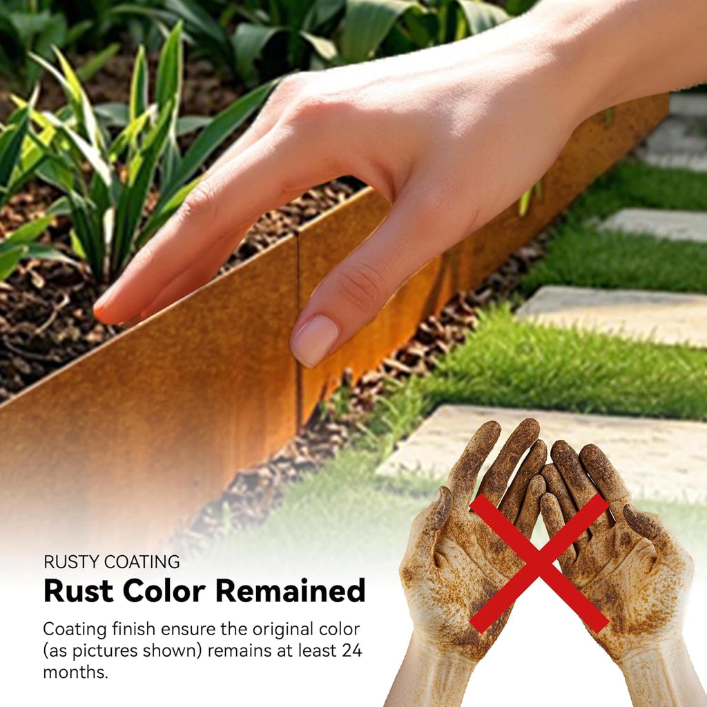 Worth Galvanized Steel Landscape Edging 6" x50' Metal Garden Edging Roll Flexible Bender Border with 16Pcs Stakes for Lawn, Flower Bed Edges, Rust-Colored Painted