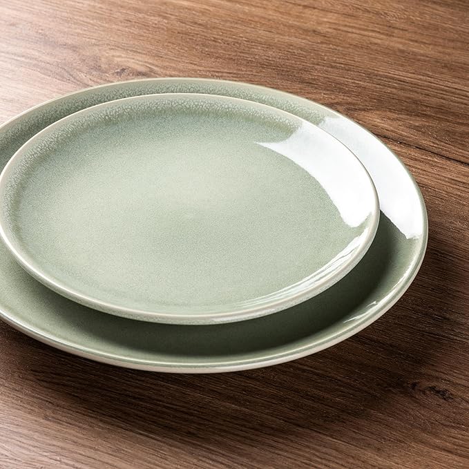 AmorArc Ceramic Dinnerware Sets for 4, 12 Pieces Handpainted Plates and Bowls Set, Scratch Resistant Stoneware Dishes Set, Dishwasher & Microwave Safe, Olive Green