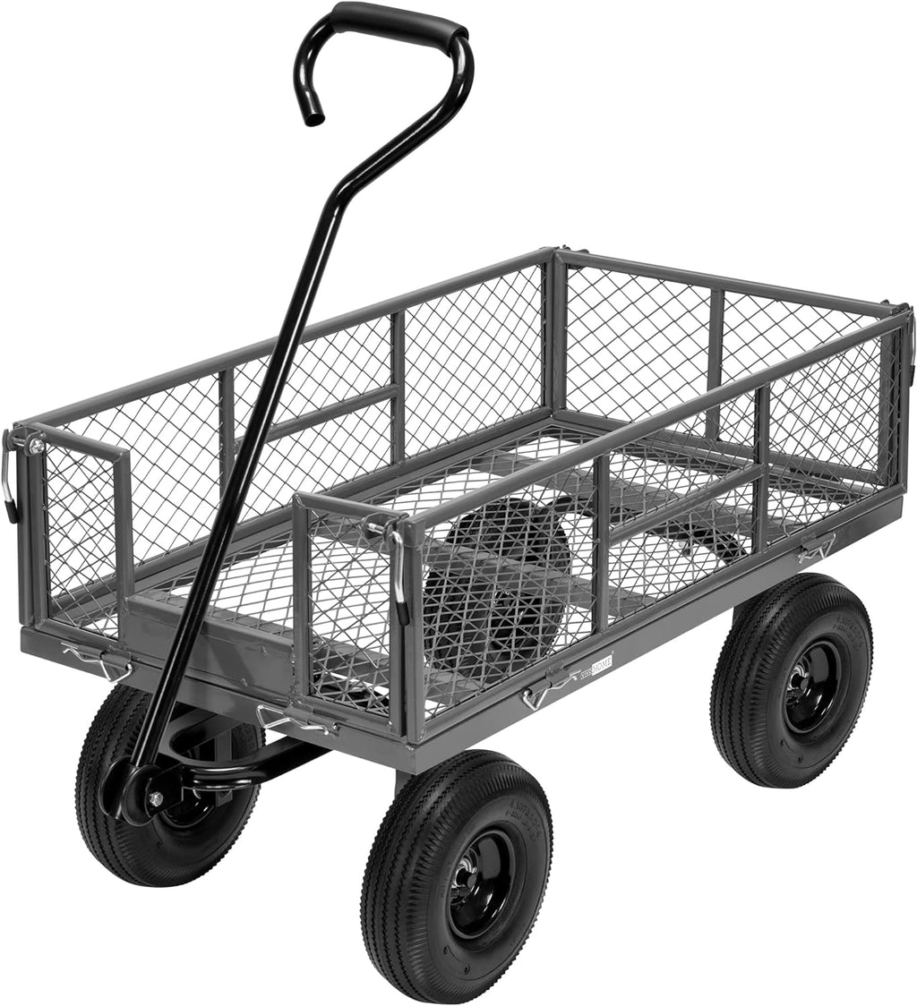 VIVOHOME Heavy Duty 880 Lbs Capacity Mesh Steel Garden Cart Folding Utility Wagon with Removable Sides and 4.10/3.50-4" Wheels 10 inch Tire (Grey)