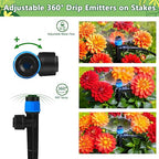 Push-to-Fit Drip Irrigation Vortex Emitters for 1/4" Drip Irrigation Tubing, 30 Pcs Adjustable 360 Degree Water Flow Fan Shape Drippers with Stake for 4/7mm Tube for Garden Watering System