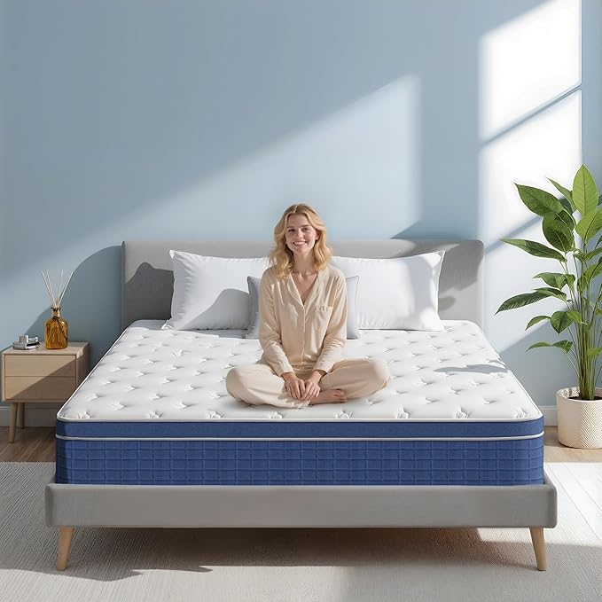 Queen Mattress,14 Inch Memory Foam Hybrid Queen Size Mattresses in a Box, Medium Firm Feel Individual Pocket Springs Matress, Breathable Fabric, Strong Edge Support, Fiberglass Free