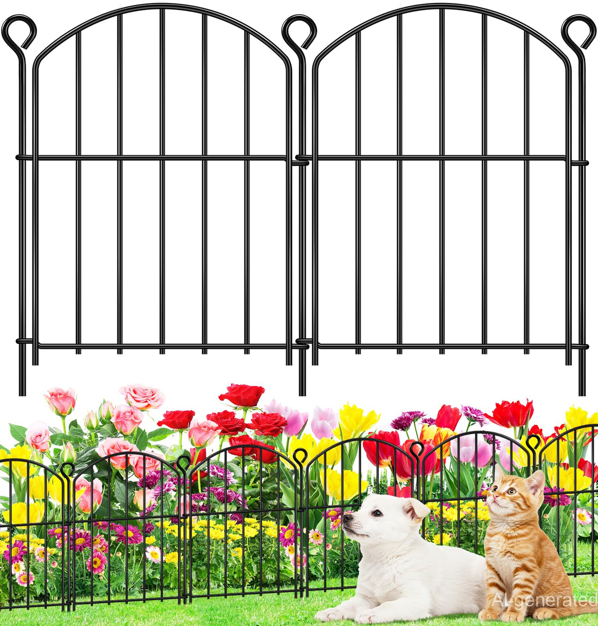 Decorative Garden Fence 17in (H) x10ft (L),Arched Rustproof Metal No Dig