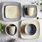 Gibson Elite Soho Lounge Square Reactive Glaze Stoneware Dinnerware Set, Service for 4 (16pc), Light Gray