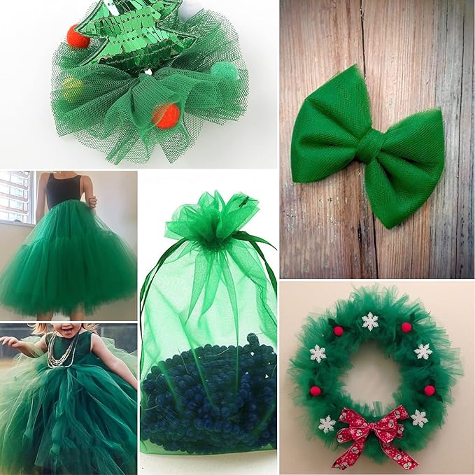 Emerald Green Tulle Fabric Rolls 54 Inch by 10 Yards Fabric Tulle Bolt for Wedding Christmas Decorations Gift Wrapping DIY Tutu Baby Shower Table Skirt Birthday Party Craft Supplies