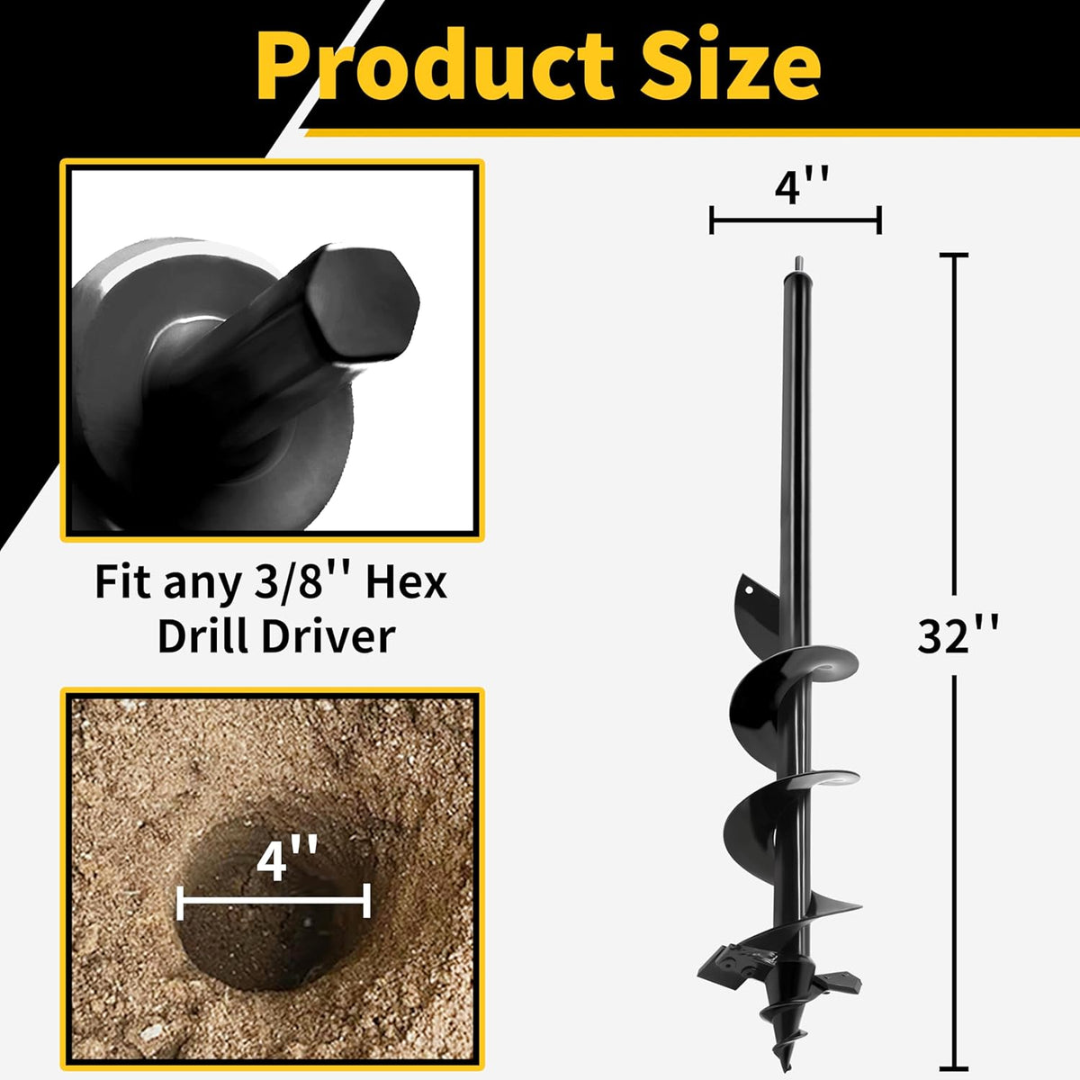 4"x32"Auger Drill Bit for Planting,Heavy-Duty Garden Auger Spiral Drill Bit with Dual Sharp Blades,Bulb Planter Tool & Plant Hole Digger,Planting Auger for Cordless Drill,Tulip Planter Bit