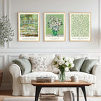 FASWQ Wood Framed Monet Van Gogh William Morris Wall Art, Grass Botanical Wall Decor, Mid Century Impressionist Canvas Paintings, Modern Green Landscape Poster Print for Living Room Bedroom 12"x16"x3