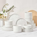 Herogo 24 Pieces Dinnerware Sets for 8, Dishes Plates and Bowls Sets for Kitchen, Dinner Stoneware Dishware, Dishwasher & Microwave Safe, Speckled White