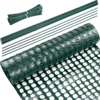 Plastic Garden Fencing Roll Safety Construction Barrier Outdoor Snow Mesh Fence Garden Netting, 1.2 Inch Mesh, Coated Iron Wire Support Stakes, Cable Ties for Garden (Green,2 x 100 Feet)