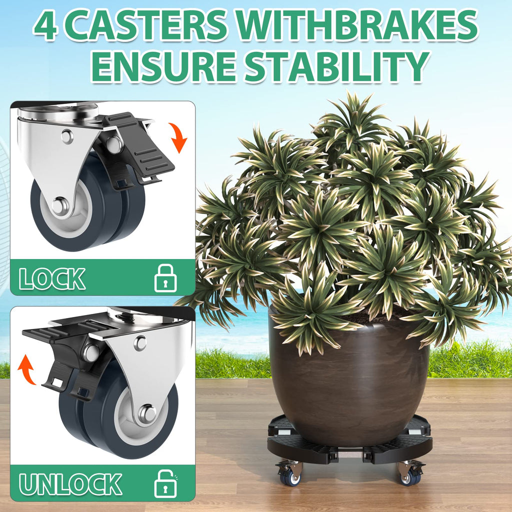VANCASTLE Plant Caddy with Lockable Wheels 15-22'' Adjustable Plant Stand