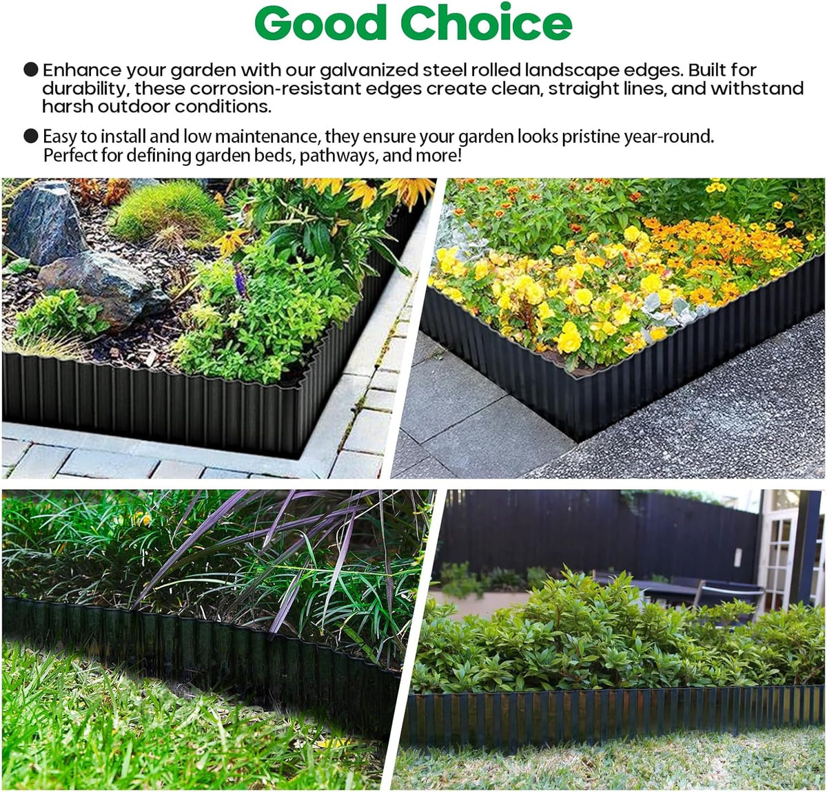 Corrugated Metal Garden Edging, Sturdy Tall Landscape Edging Borders, Perfect DIY for Flower Beds, Lawn and Pathway, Tree Surrounds, Paver Edges (Black, 8"×20FT)