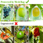 Morcheiong 60pcs Reusable Netting Mesh Bags - 6" x 8", Garden Fruit Protection with Drawstring (White)