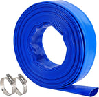 1-1/2" x 25 FT Pool Backwash Hose, Blue Heavy Duty Reinforced PVC Lay Flat Water Discharge Hose for Swimming Pool Filter Pump,with 2 Clamp