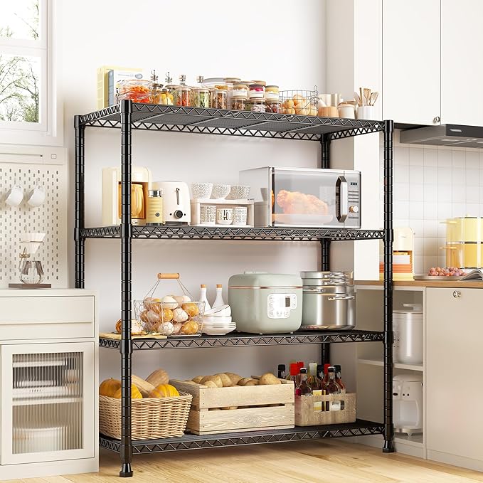 REIBII Wire Shelving Unit Storage Shelves Metal Shelves Heavy Duty Shelving Adjustable Garage Storage Wire Shelf Pantry Shelves for Bedroom Kitchen Rack 35.5''W x 14''D x 59''H