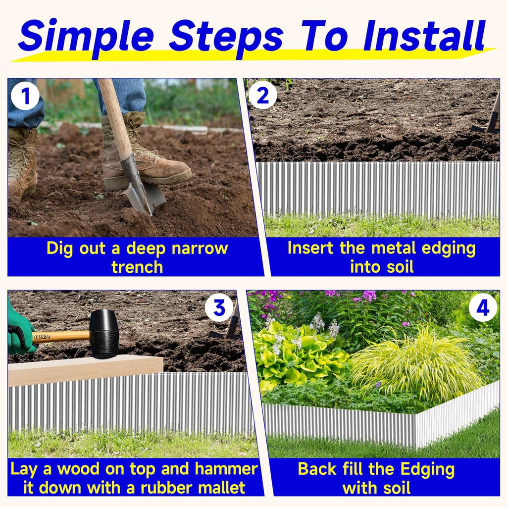 Corrugated Garden Edging,6"×20Ft Galvanized Steel Landscape Edging & Lawn Edging Border,Metal Garden Border for Flower Beds,Garden,Lawn,Raised Beds & Tree Surrounds(Silver)