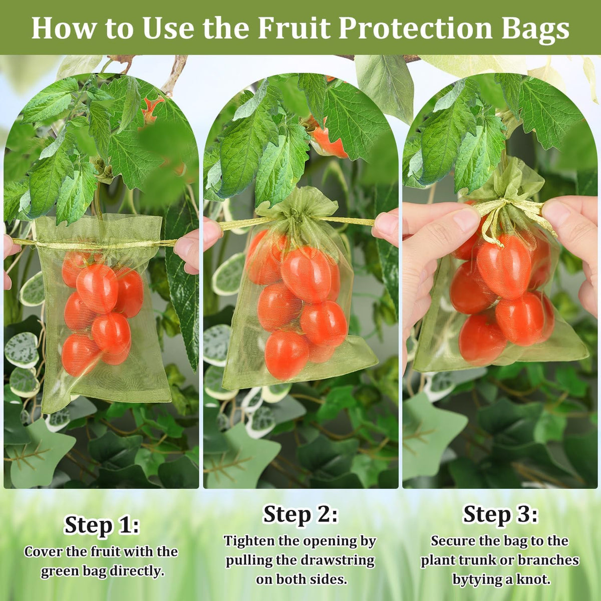 100Pcs Fruit Protection Bags, 4×6inch Fruit Netting Bags for Fruit Trees, Green Fruit Netting Cover Drawstring Mesh Bags Pest Barrier for Strawberry Blueberry Small Fruit