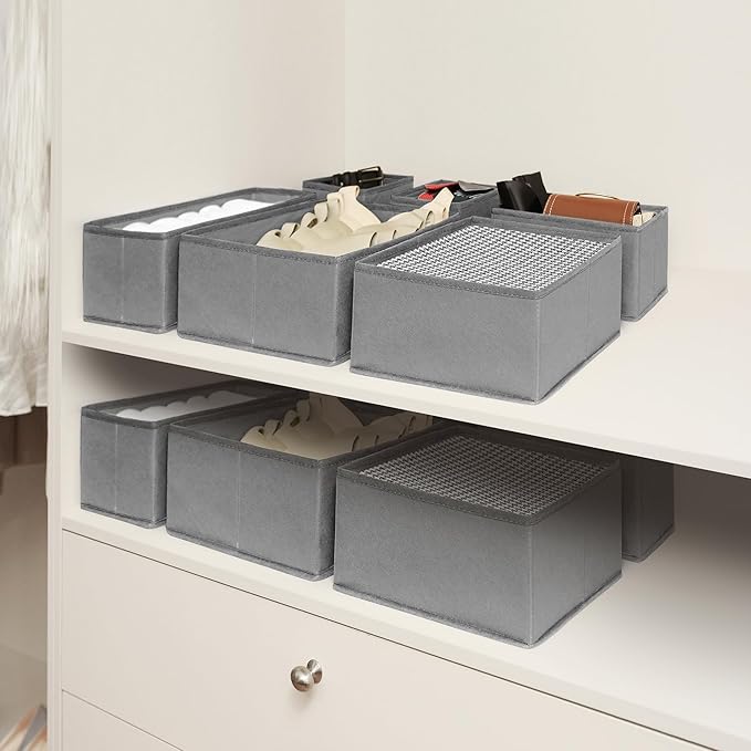 Cupic Cupid Drawer Organizer, Dresser Organizers, Foldabe Drawer Organizer Clothes, Closet Organization and Storage Dividers for Socks, Underwear and Diaper, Set of 12, Gray