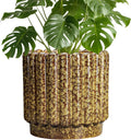 Ceramic Pots for Plants - 9.6 Inch Ceramic Planters for Indoor Plants, Round Flower Pots with Drainage Hole, Fluted Large Planter Outdoor, Patio Decor, Garden Gifts, Yellow