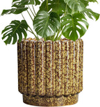 Ceramic Pots for Plants - 9.6 Inch Ceramic Planters for Indoor Plants, Round Flower Pots with Drainage Hole, Fluted Large Planter Outdoor, Patio Decor, Garden Gifts, Yellow