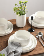 Sweejar Porcelain Dinnerware Sets for 4, 16 Pieces Ceramic Plates and Bowls Set, Classic Modern Simple Kitchen Dinner Dining Ware Set, Dishwasher and Microwave Safe Dishes Sets with Cups(Pure White)