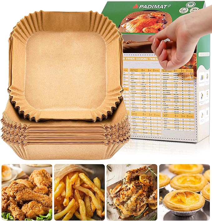 Air Fryer Disposable Paper Liners, 120 Pcs Square Airfryer Parchment Cooking Non-Stick Liner Accessories, Microwave Oven, Frying Pan, Oil-proof Air Fryers Filters Sheets for 5 6 7 8 Qt Baking Basket