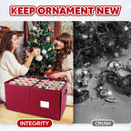 BlessedSeason Christmas Ornament Storage Box，Stackable 6 Drawer Organizers，Max 112 3" Christmas Dauble, Adjustable Christmas Ball Storage Container Bins, Red