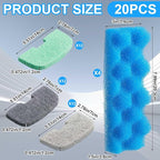 20 Pcs Aquarium Filters Replacement Filter Media Kits Compatible with Fluval 206/207, Including 2 Biological Foams, 6 Ammonia / 6 Phosphate / 6 Nitrite Remover