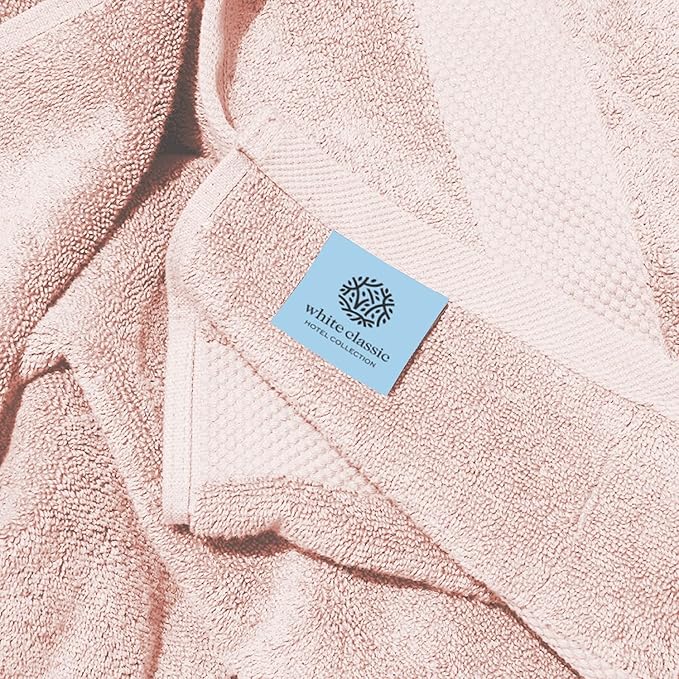 White Classic Luxury Bath Towels Set of 4 Large - 700 GSM Cotton Ultra Soft Bath Towels 27x54 | Highly Absorbent and Quick Dry | Hotel Towels for Bathroom Luxury, Plush Shower Towels, Pink