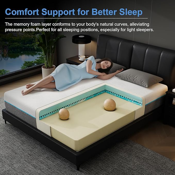 Vipbear 12 Inch Memory Foam Mattress Twin XL Hybrid Medium Firm Mattresses in a Box Cooling Gel Bed Therapeutic Firm Support Comfort for Back Pain, Pressure Relief, CertiPUR-US Certified, Made in USA
