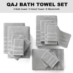 16-Piece Bath Towels Set, 100% Cotton Thick Soft Highly Absorbent Durable, Quick Dry, Bathroom Towels Set (4 Bath Towels, 4 Hand Towels, 8 Washcloths) - Perfect for Daily Use