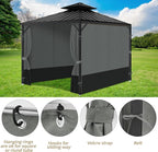 Gazebo Privacy Curtains 11' x 13' with Zipper 4-Panels Side Wall Universal Replacement for Patio, Outdoor Canopy, Garden and Backyard Gray and Black (Curtain Only)
