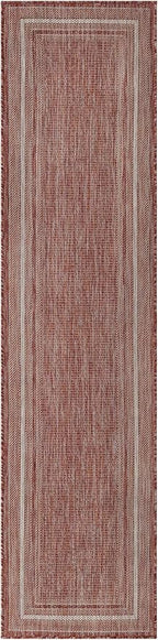 Unique Loom Outdoor Border Collection Area Rug - Soft Border (2' x 8' Runner, Rust Red/ Ivory)