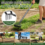 Hoe Garden Tool for Weeding 2-in-1 Heavy Duty Metal Stirrup Hoe 4 Tines Prong Weed Hoe with 32-62 inch Long Adjustable Handle for Women Kids Men