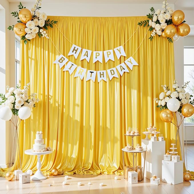 10x10 ft Yellow Gold Glitter Backdrop Curtain for Parties, Wrinkle Free Glitter Photo Backdrop Drapes 2 Panels 5x10FT Shimmer Back Drop Cloth for Wedding Birthday Stage Photography Background