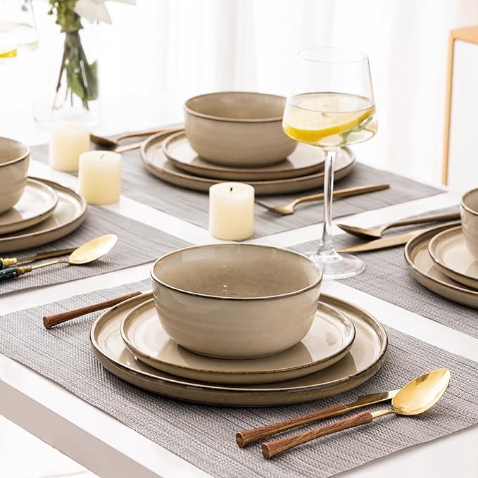 AmorArc Stoneware Dinnerware Sets,Round Reactive Glaze Plates and Bowls Set,Highly Scratch Resistant | Dishwasher & Microwave Safe Dishes Set,Service for 4 (12pc)