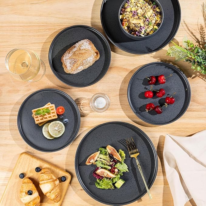 GBHOME Ceramic Dinnerware Sets for 8, Stoneware Plates and Bowls Sets, Chip and Scratch Resistant Dishes, Dishwasher & Microwave& Oven Safe Dishes sets, Reactive Glaze