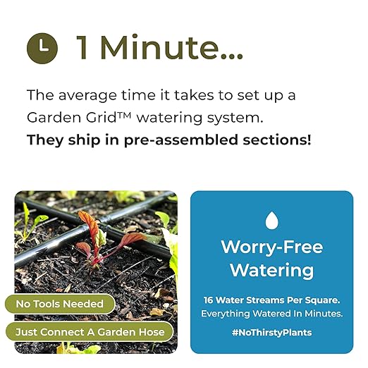 Garden Grid Watering System, 4x6 | Square Foot Gardening Grid & Irrigation in One | Pre-Assembled Watering Grid and Square Foot Garden Style Planting Template | USA-Made Quality | Standard 44"x66"