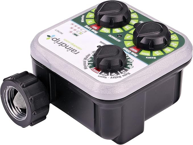 Raindrip R675CT Analog 3-Dial Water, Sprinkler Timer with Rain Delay for Drip Irrigation, Garden, Self-Watering