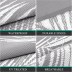 Pauwer Outdoor Rug, 6'x9', Leaf Grey, Reversible, Waterproof, Polypropylene, Lightweight, RV Mat, Patio Decor