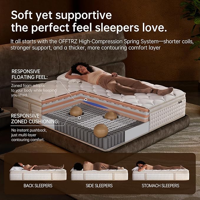 Queen Mattress 14 Inch – Medium Firm Hybrid with Memory Foam for Pressure Relief & Spinal Alignment, Zoned Back Support & Motion Isolation, Edge Support – 365-Night Home Trial