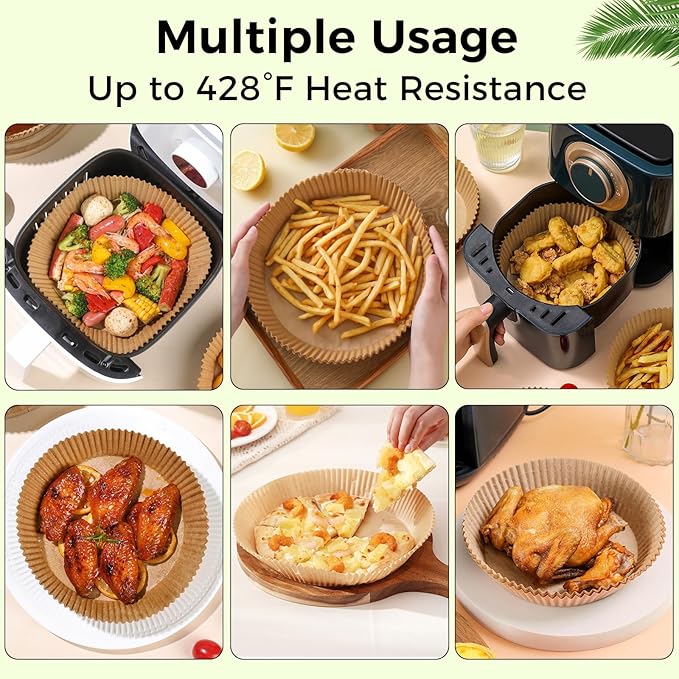 Ctizne Disposable Air Fryer Liners, 200PCS 6.5In Round Parchment Paper Liner for Baking Roasting, Non Stick Oilproof Microwave Oven Air Fryer Accessories